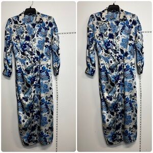 Zara Blue and White Floral Long Sleeve Dress